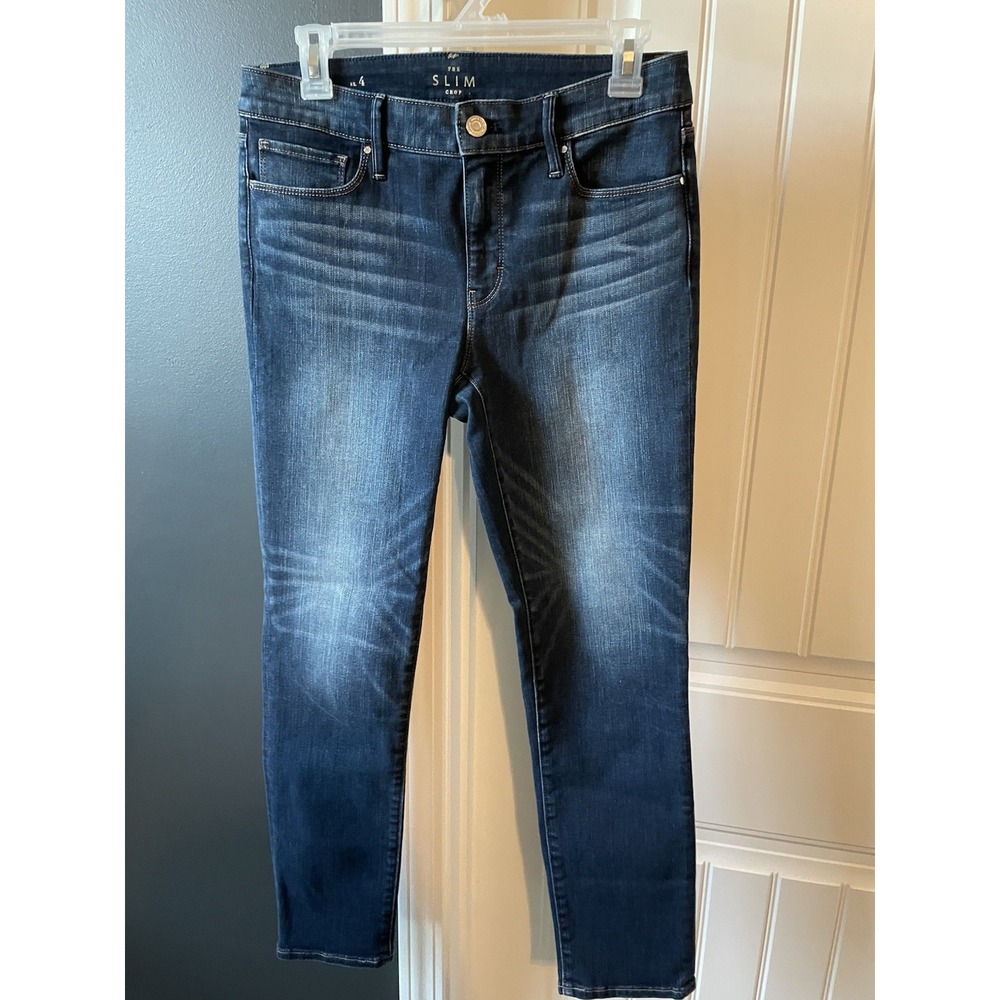 White House Black Market Slim Crop Jeans Dark Blue Denim Zip Button 5-Pocket